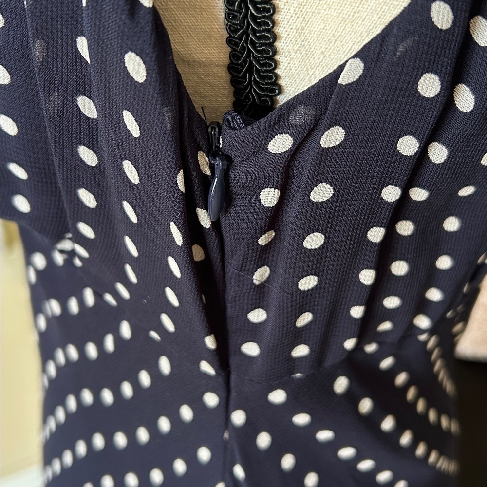Style & Co. vtg navy polkadot chiffon feminine slip classic midi dress 8โ - Picture 6 of 14